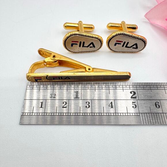 Rare Vintage FILA Tie Bar Tie Clip Cufflinks Set Logo 
Men’s Sporty 90s Sports - Picture 10 of 12